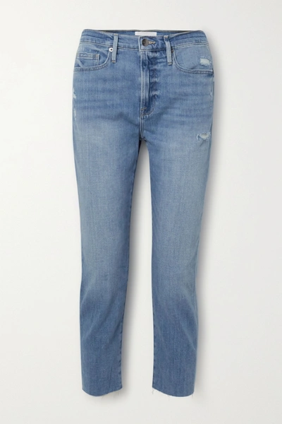 Shop Frame Le Beau Cropped Distressed Boyfriend Jeans In Light Denim