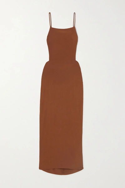 Shop Reformation Houston Open-back Crepe Maxi Dress In Brown