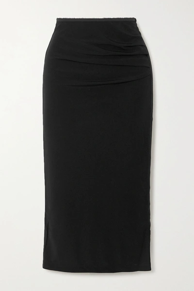 Shop Helmut Lang Gathered Crepe Midi Skirt In Black