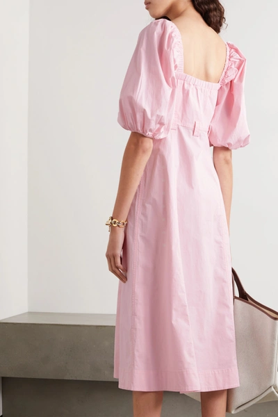 Shop Ganni Cotton-blend Ripstop Midi Dress In Baby Pink
