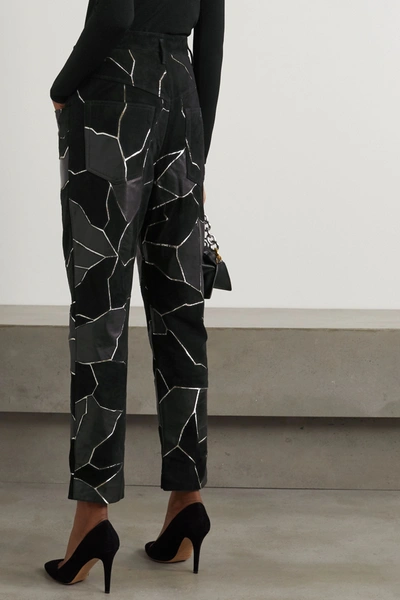 Shop Isabel Marant Maeko Patchwork Metallic-trimmed Suede And Leather Tapered Pants In Black