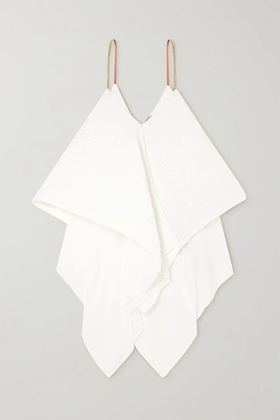 Shop Loewe Leather-trimmed Plissé-crepe Camisole In White