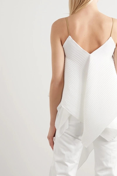Shop Loewe Leather-trimmed Plissé-crepe Camisole In White