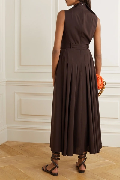 Shop Akris Belted Wool-crepe Maxi Dress In Brown