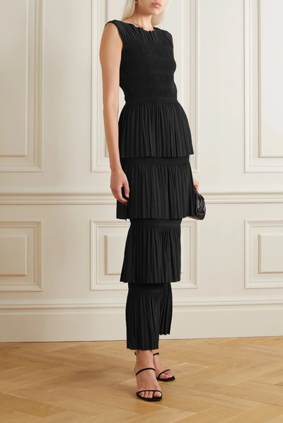 Shop Totême Aramon Tiered Shirred Voile Maxi Dress In Black