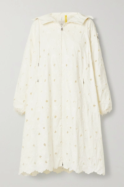 Shop Moncler Genius + 4 Simone Rocha Zaleaia Hooded Bead-embellished Embroidered Shell Coat In Cream