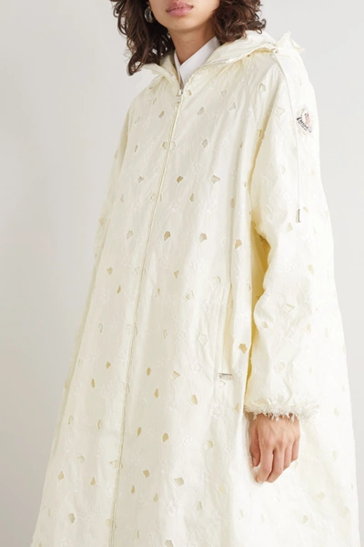 Shop Moncler Genius + 4 Simone Rocha Zaleaia Hooded Bead-embellished Embroidered Shell Coat In Cream