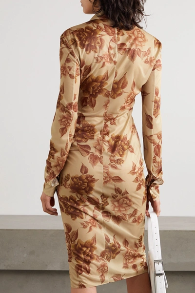 Shop Kwaidan Editions Floral-print Jersey Shirt Dress In Beige