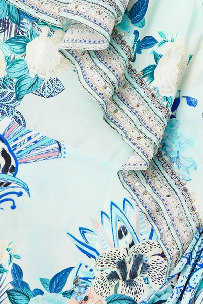 Shop Camilla Asymmetric Crystal-embellished Silk Crepe De Chine Wrap Maxi Dress In Blue