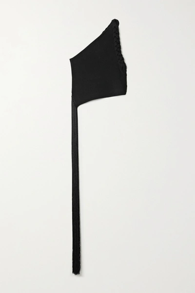 Shop Helmut Lang One-shoulder Braided Fringed Ribbed-knit Top In Black