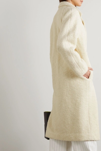 Shop Ganni Belted Double-breasted Wool-blend Bouclé Coat In White