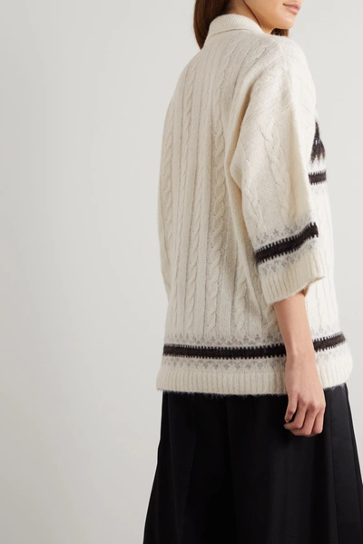 Shop Ganni Crystal-embellished Fair Isle Alpaca-blend Sweater In White