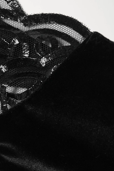 Shop Coco De Mer Shobu Cutout Coated Metallic-trimmed Velvet And Stretch-tulle Briefs In Black
