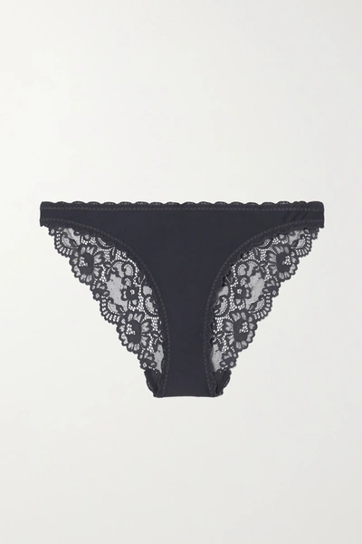 Shop Stella Mccartney Lace And Stretch-jersey Briefs In Navy