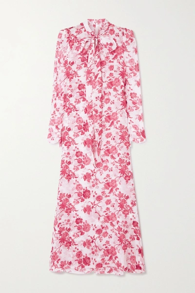 Shop The Vampire's Wife The Unconditional Pussy-bow Floral-print Silk-chiffon Maxi Dress In Pink