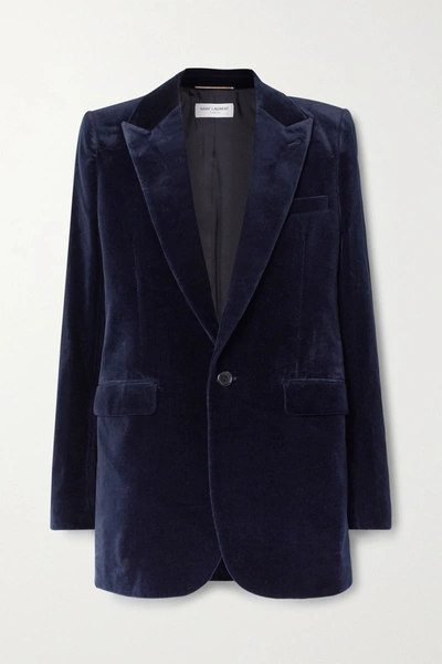 Shop Saint Laurent Cotton-velvet Blazer In Midnight Blue