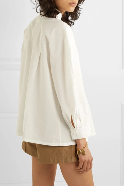 Shop Chloé Pleated Cotton-poplin Blouse In White