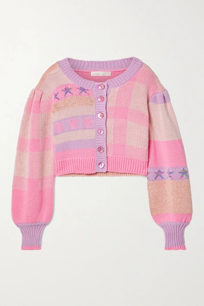 Shop Loveshackfancy Bedford Cropped Cotton-blend Jacquard Cardigan In Baby Pink