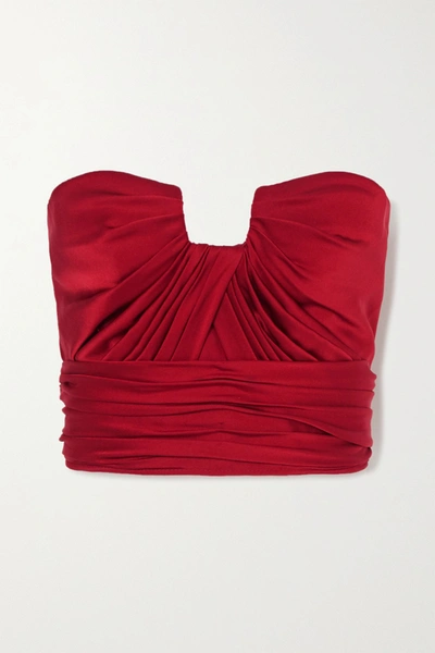 Shop Alexander Mcqueen Ruched Silk-satin Bustier Top In Red