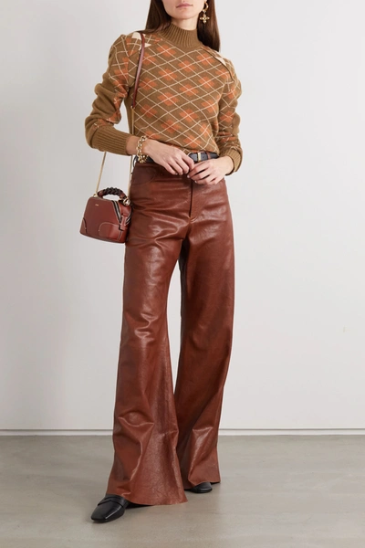 Shop Chloé Argyle Wool And Cashmere-blend Turtleneck Sweater In Brown