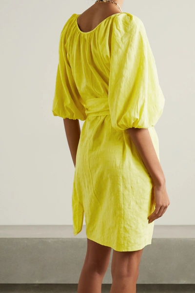 Shop Mara Hoffman + Net Sustain Coletta Organic Cotton And Linen-blend Mini Wrap Dress In Chartreuse