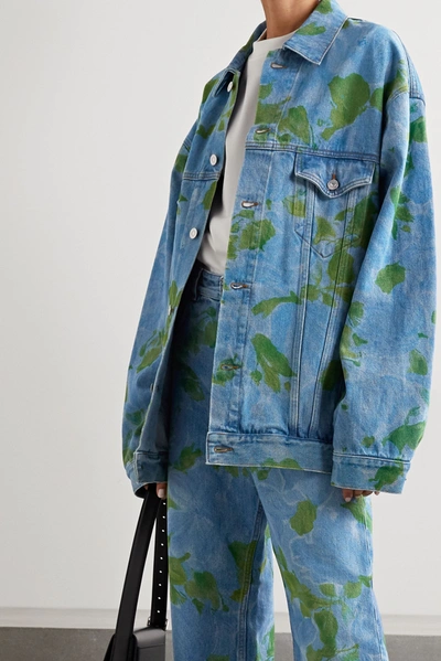 Shop Balenciaga Oversized Floral-print Denim Jacket In Blue