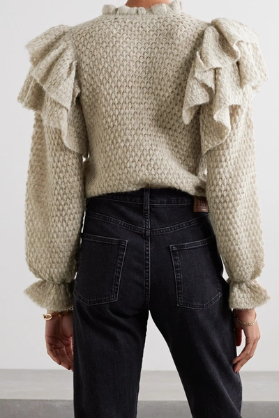 Shop Ulla Johnson Camilla Ruffled Open-knit Alpaca-blend Sweater In Beige