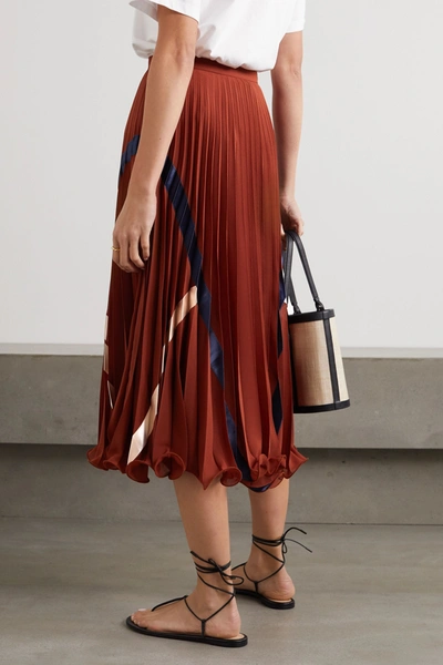 Shop See By Chloé Satin-trimmed Pleated Voile Midi Skirt In Burgundy