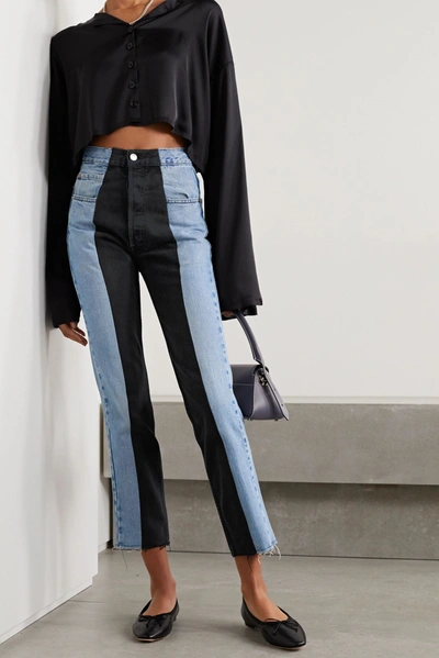 Shop E.l.v Denim + Net Sustain The Twin Frayed Two-tone High-rise Straight-leg Jeans In Light Denim