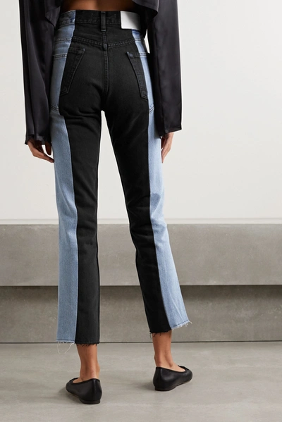 Shop E.l.v Denim + Net Sustain The Twin Frayed Two-tone High-rise Straight-leg Jeans In Light Denim