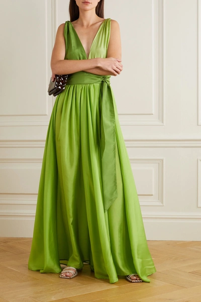 Shop Kalita Adonis Belted Silk Maxi Dress In Leaf Green