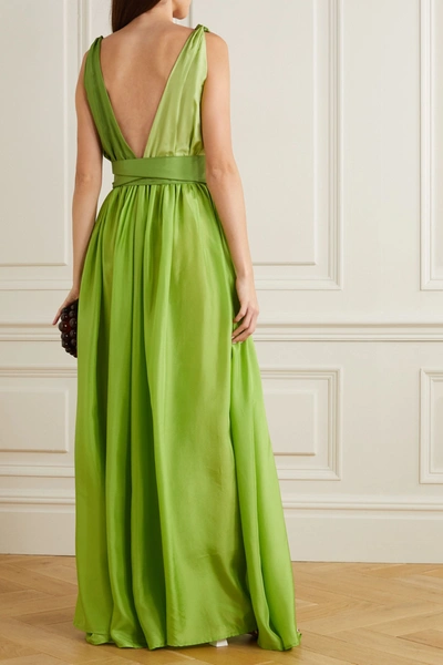 Shop Kalita Adonis Belted Silk Maxi Dress In Leaf Green