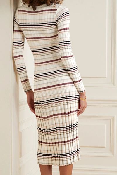 Shop Adam Lippes Striped Ribbed Silk And Cashmere-blend Midi Dress In White