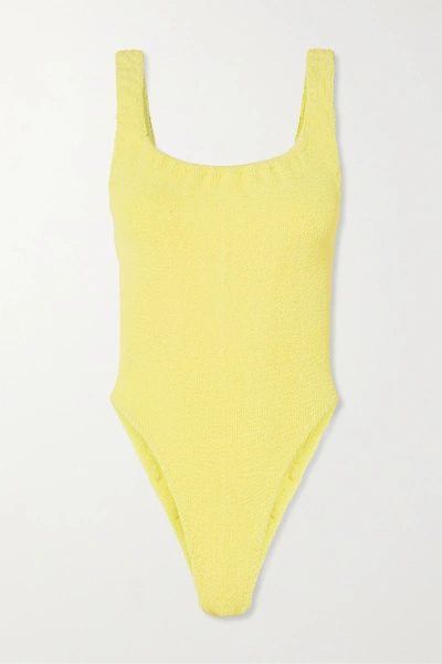 Shop Hunza G + Net Sustain Seersucker Swimsuit In Yellow