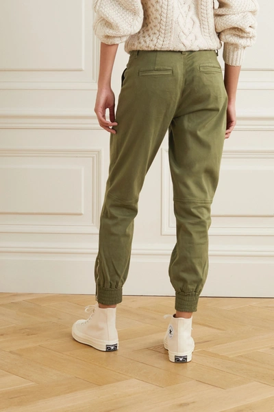 Shop J Brand Arkin Cropped Cotton-blend Sateen Track Pants In Green