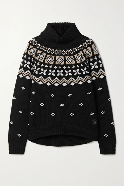 Shop Bogner Sina Fair Isle Cashmere Turtleneck Sweater In Black