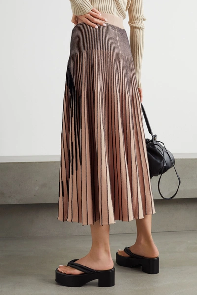 Shop Mm6 Maison Margiela Ribbed Intarsia Cotton-blend Midi Skirt In Beige