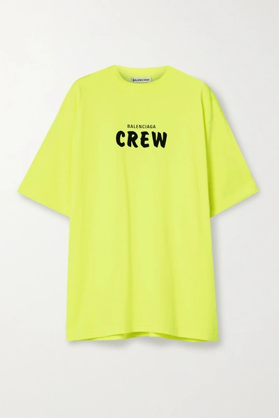 Shop Balenciaga Oversized Neon Printed Cotton-jersey T-shirt In Yellow