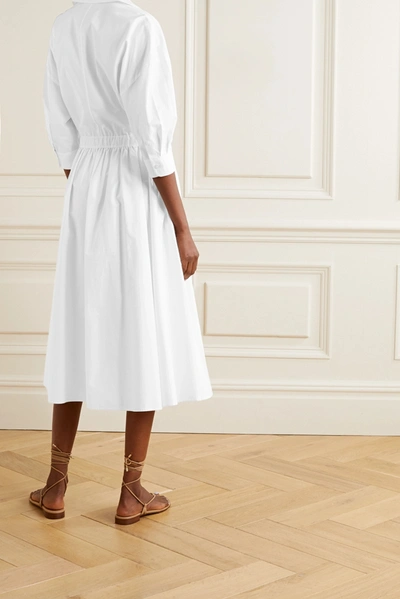 Shop Tory Burch Belted Grosgrain-trimmed Cotton-poplin Shirt Dress In White