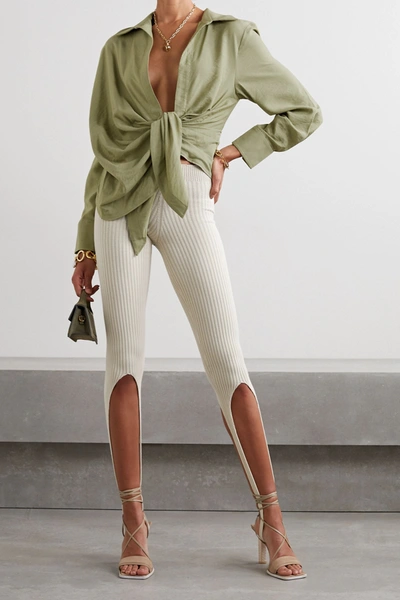 Shop Jacquemus Bahia Tie-front Twill Shirt In Army Green