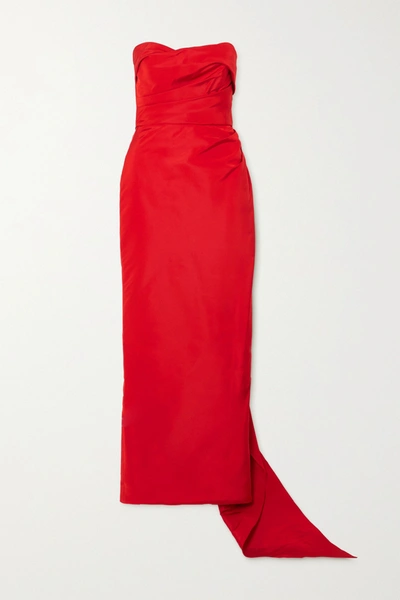 Shop Marchesa Draped Silk-faille Strapless Gown In Red