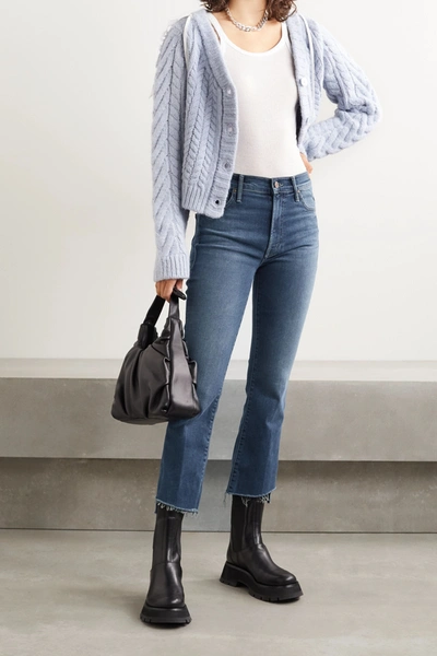 Shop Mother The Insider Crop Distressed High-rise Flared Jeans In Mid Denim