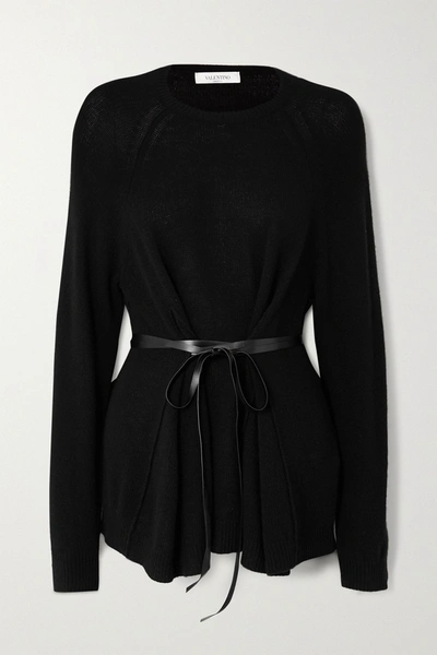 Shop Valentino Tie-detailed Virgin Wool And Cashmere-blend Sweater In Black