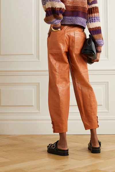 Shop Ulla Johnson Navona Belted Leather Tapered Pants In Tan