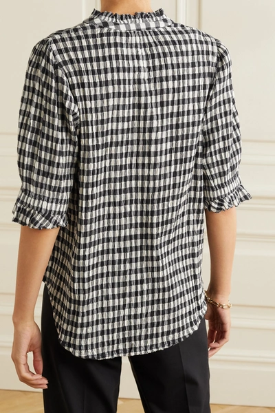 Shop Apiece Apart Los Altos Gingham Organic Cotton-blend Seersucker Top In Black