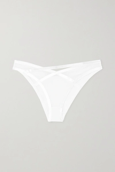 Shop Agent Provocateur Joan Cutout Satin-trimmed Stretch-tulle Briefs In White