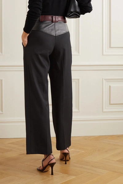 Shop Christopher Esber Maverick Twill And Leather Straight-leg Pants In Black