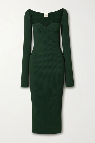 Shop Khaite Beth Ribbed-knit Midi Dress In Green