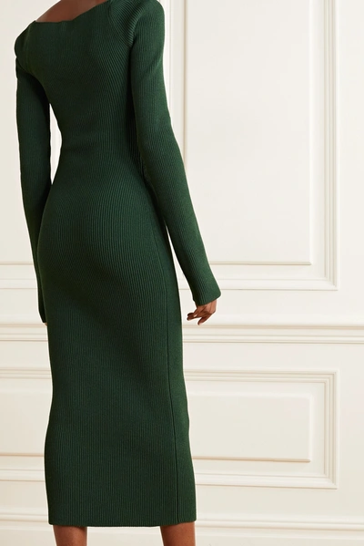 Shop Khaite Beth Ribbed-knit Midi Dress In Green