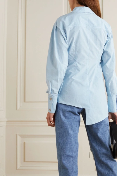 Shop Andersson Bell Daphne Asymmetric Wrap-effect Poplin Blouse In Light Blue